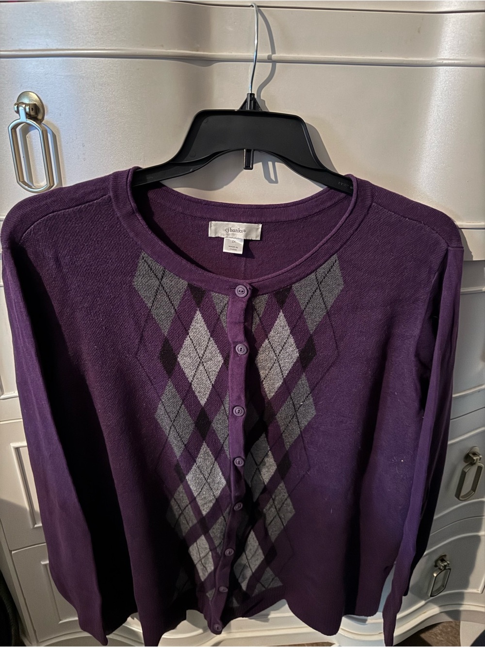 CJ Banks Purple Argyle Button-Front Cardigan
